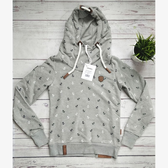 NWT NAKETANO Grey Green High Collar Anchor Hoodie - Picture 2 of 8